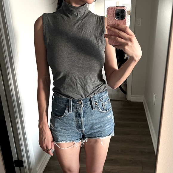 Velvet cotton blend turtleneck top - Picture 2 of 7